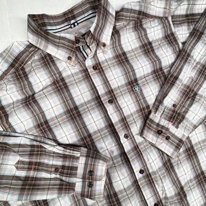 Ariat Pro Series Mens XL Brown Plaid Button Down Shirt LS Western Cowboy Rodeo